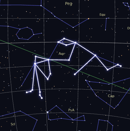 Close-up real star map of the Aquarius constellation's actual shape, rendered by CosmicByMe