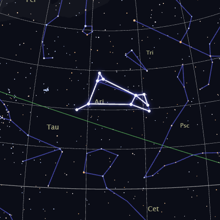Close-up real star map of the Aries constellation's actual shape, rendered by CosmicByMe