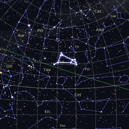 Real star map of the Aries constellation, highlighted among its neighboring constellations, rendered by CosmicByMe