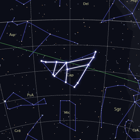 Close-up real star map of the Capricornus constellation's actual shape, rendered by CosmicByMe