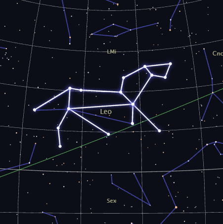 Close-up real star map of the Leo constellation's actual shape, rendered by CosmicByMe
