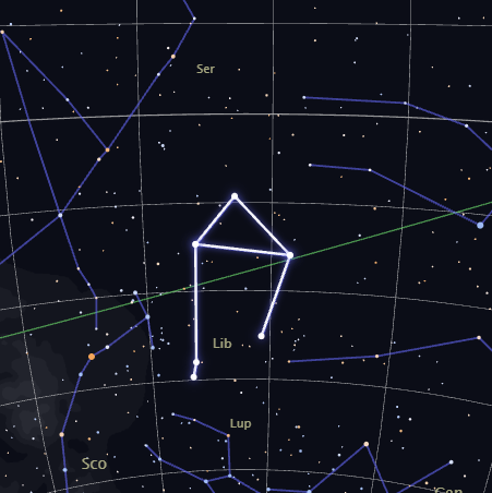 Close-up real star map of the Libra constellation's actual shape, rendered by CosmicByMe