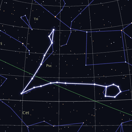 Close-up real star map of the Pisces constellation's actual shape, rendered by CosmicByMe