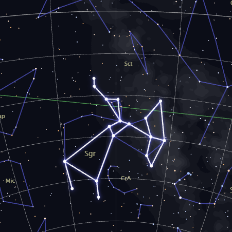 Close-up real star map of the Sagittarius constellation's actual shape, rendered by CosmicByMe